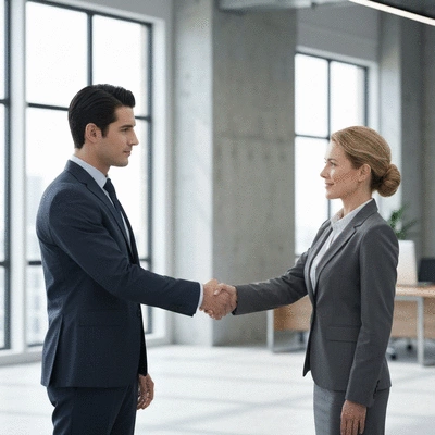 Real estate investor shaking hands with a private money lender, symbolizing a successful deal