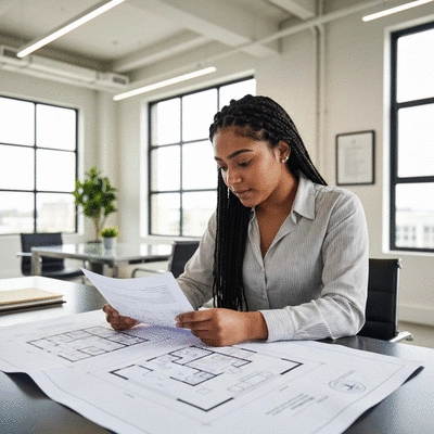 Person analyzing property documents and renovation plans