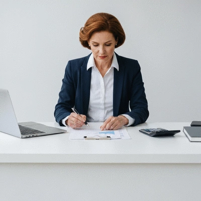 Real estate investor reviewing financial documents on a modern desk
