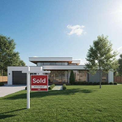 Modern house with 'Sold' sign, representing real estate investment