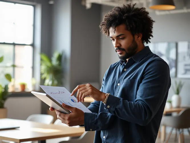 Real Estate Investor reviewing property documents on a tablet